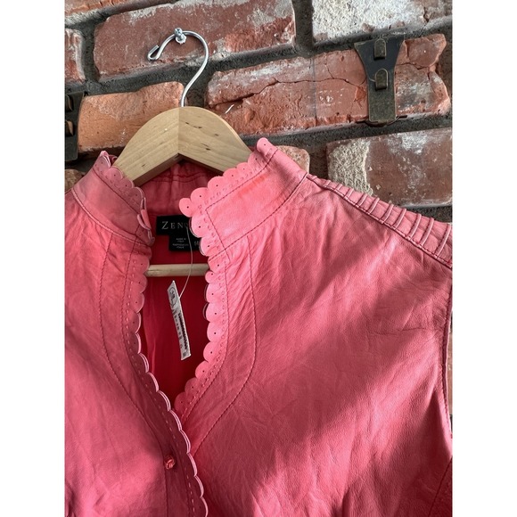 Genuine Leather Vest Coral Pink Scalloped Trim Tailored Size 14 NWT Vintage - Picture 7 of 13